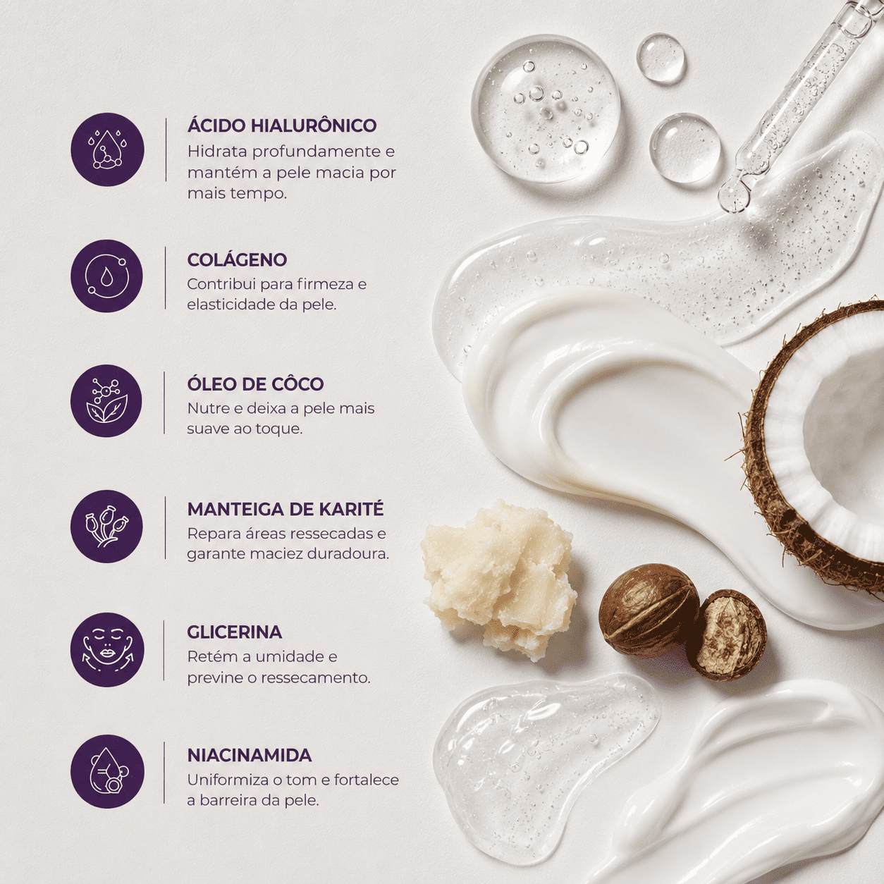 Ativos do Sérum Corporal Hidratante Skin Beauty