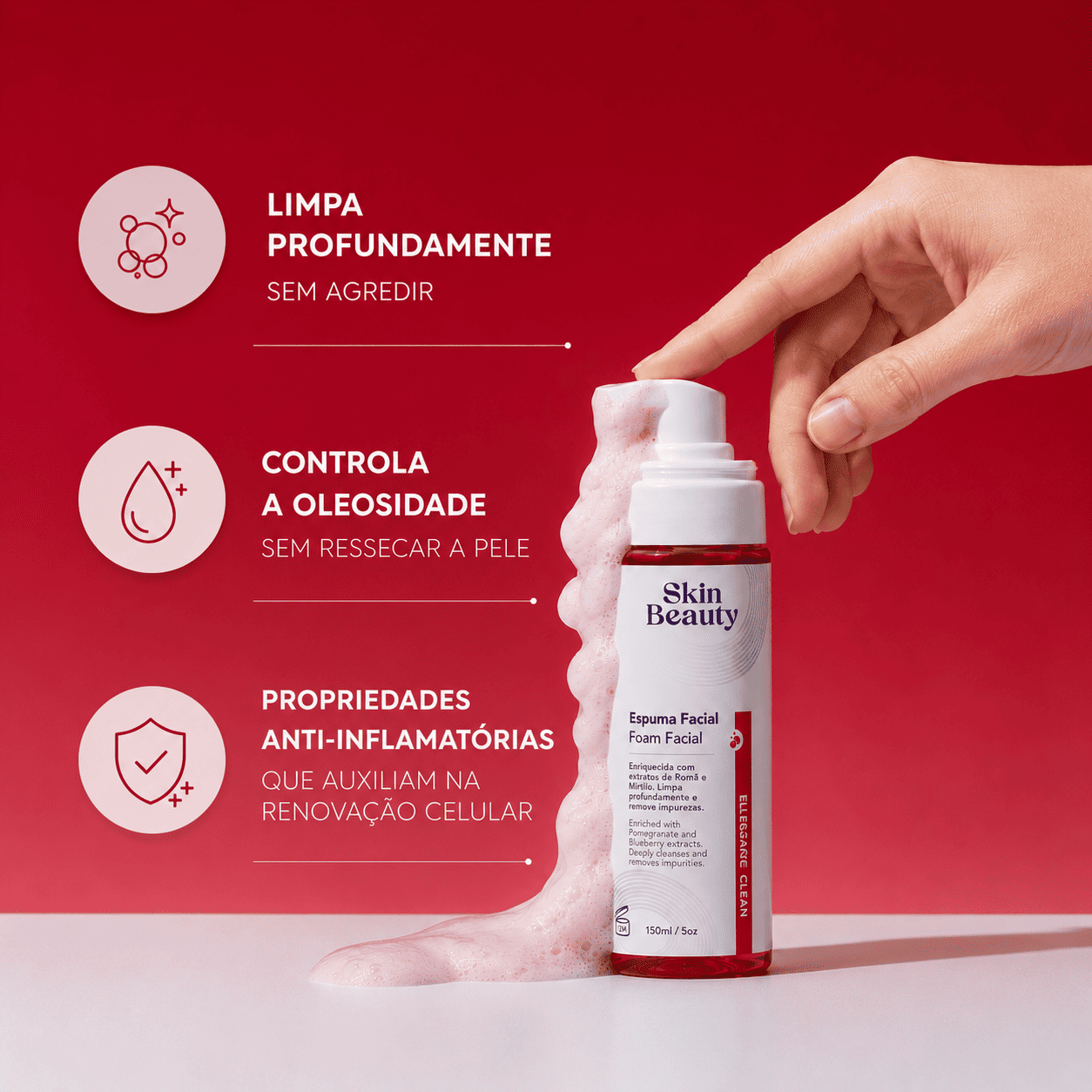 Benefícios da Espuma de Limpeza Facial Skin Beauty: romã e mirtilo